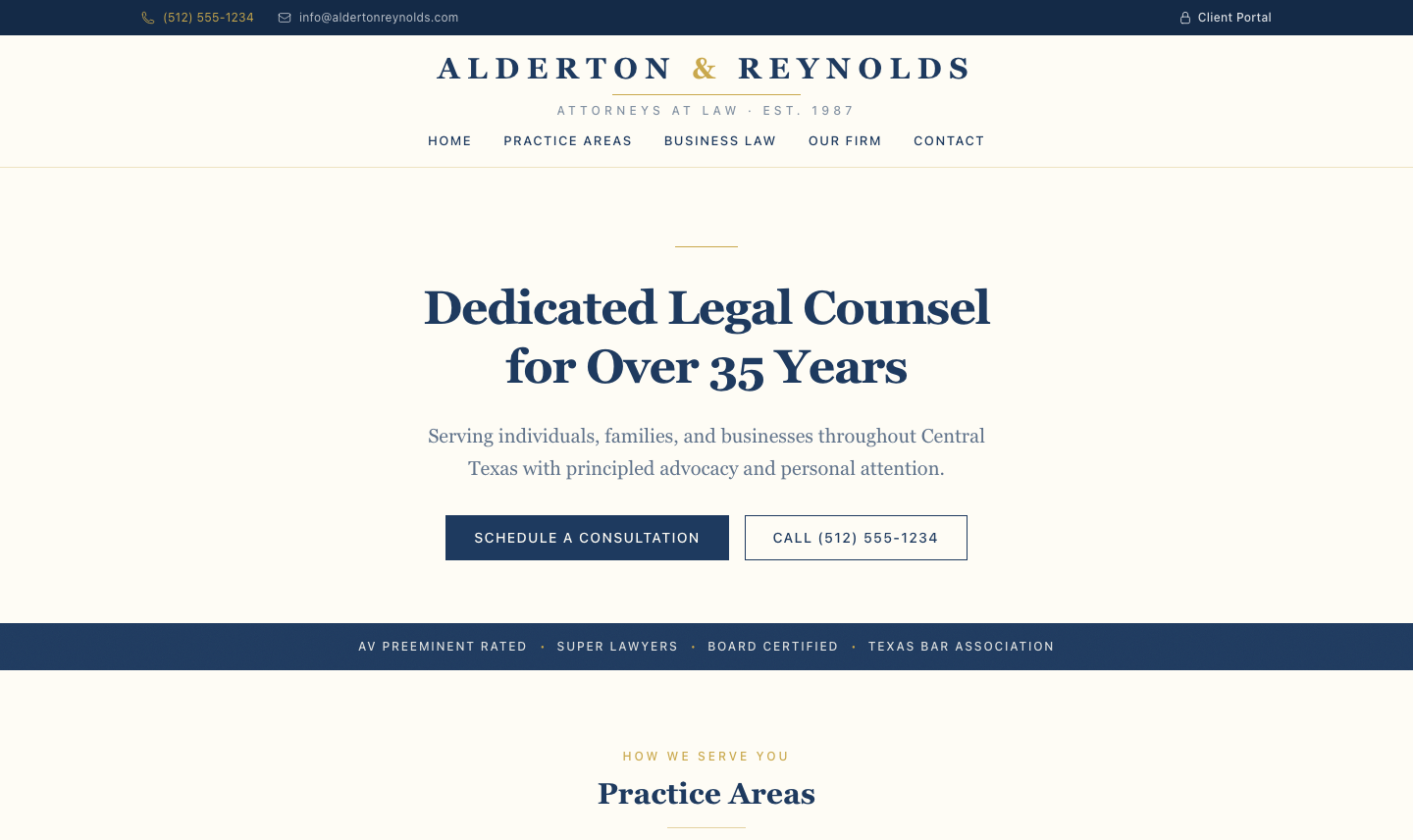 Alderton & Reynolds law firm website