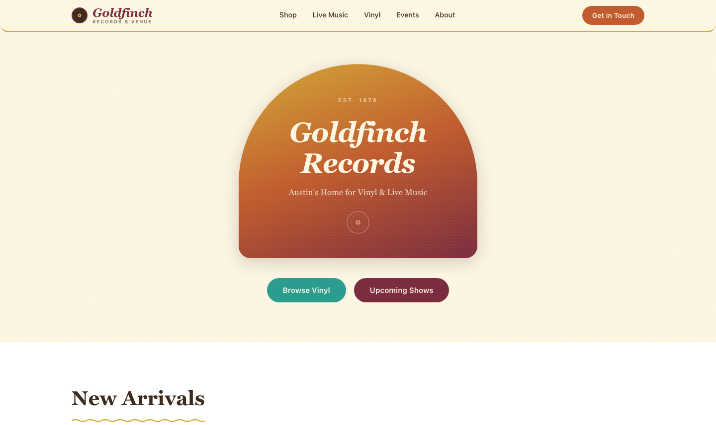 Goldfinch Records & Venue website
